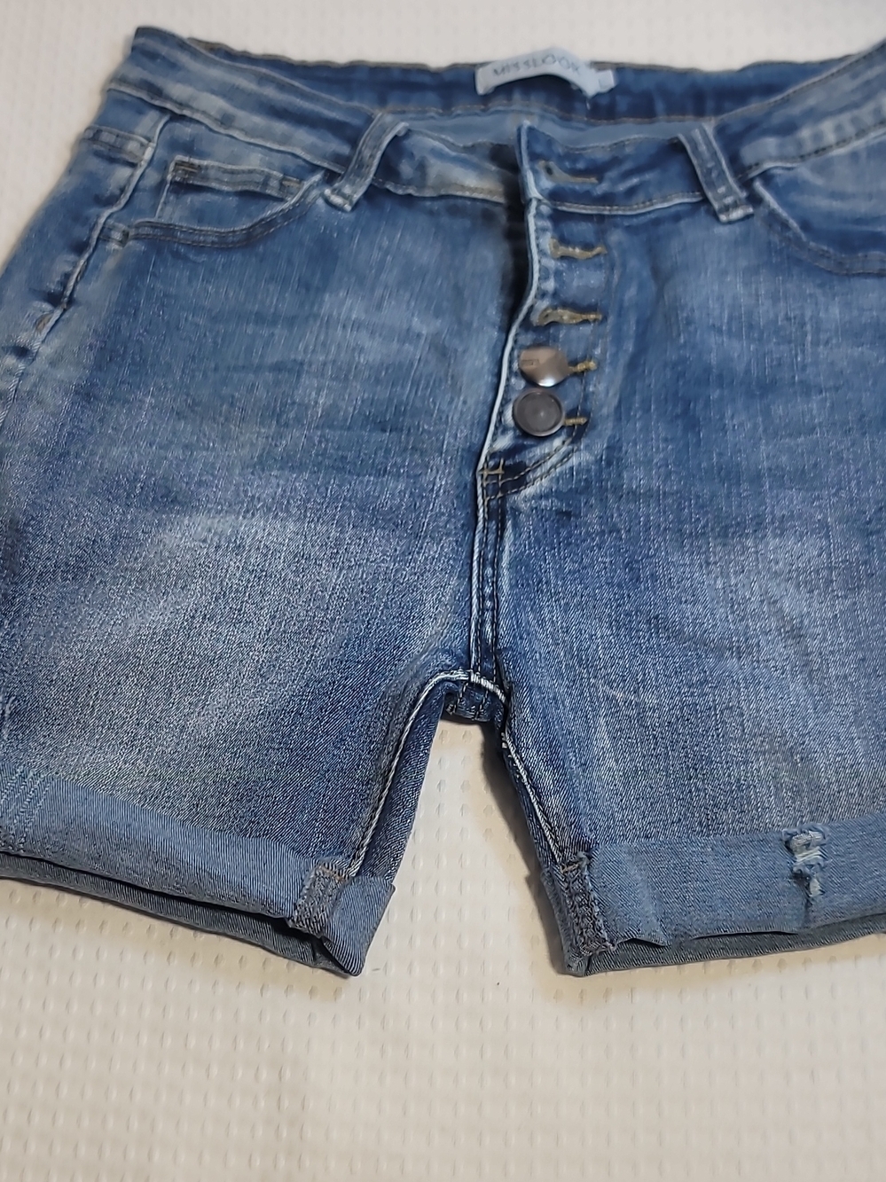 MISSLOOK Medium Blue High-Rise Button-Fly Denim Shorts